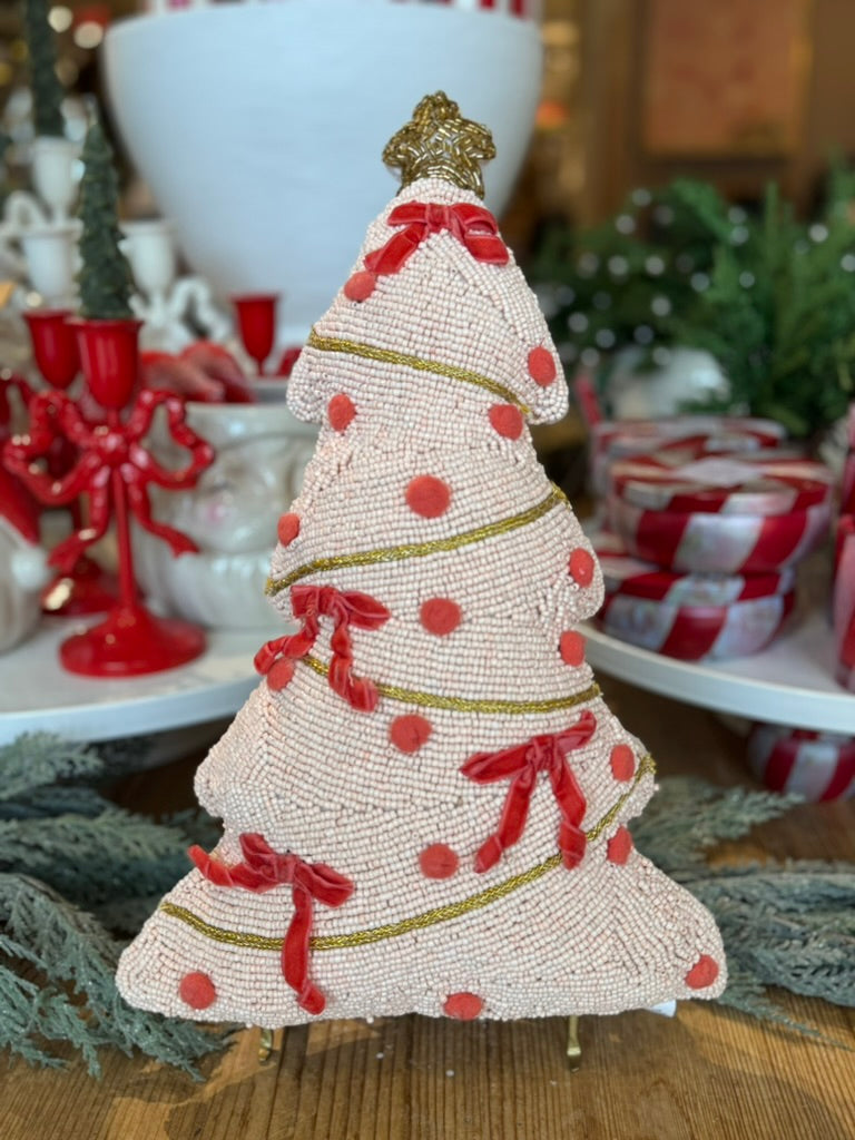 Pink Beaded Tree Shaped Pillow