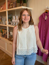Load image into Gallery viewer, White Lace Inset Sleeveless Tank
