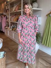 Load image into Gallery viewer, Pink Botanical Midi Dress
