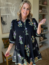 Load image into Gallery viewer, Black Floral Botanical Short Dress
