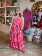 Load image into Gallery viewer, Red Orange Halter Maxi Dress
