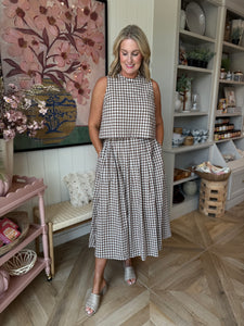 Mocha Gingham Midi Skirt