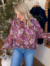 Load image into Gallery viewer, Orchid Brown Floral Tie Front Blouse

