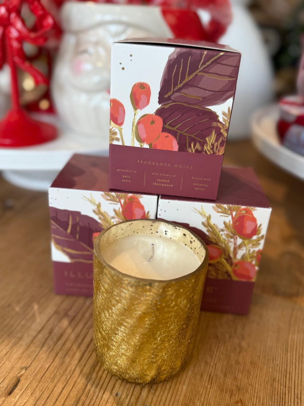 Boxed Crimson Woods Crackle Glass Candle