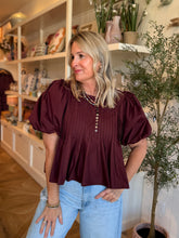 Load image into Gallery viewer, Merlot Pleated Puff sleeve Blouse
