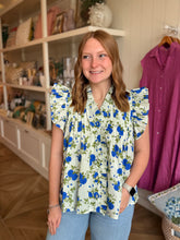 Load image into Gallery viewer, Ivory Blue Floral Swing Top
