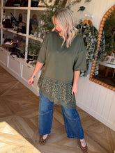 Load image into Gallery viewer, Olive Asymetrical Polka Dot Top
