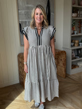 Load image into Gallery viewer, Black Stripe Flutter Sleeve Dress
