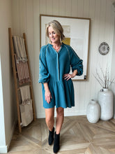 Load image into Gallery viewer, Teal Gauze Embroidered Dress
