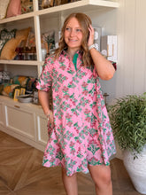 Load image into Gallery viewer, Pink &amp; Green Floral Shirt Dress
