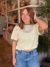 Load image into Gallery viewer, Cream/Sage Scalloped Sweater Top

