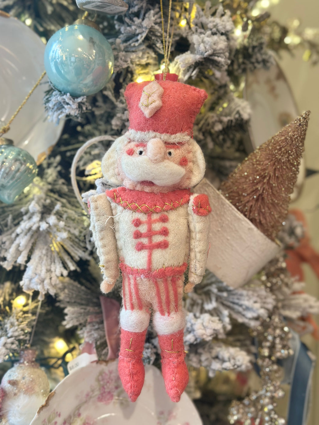 Coral Wool Felt Nutcracker Ornament