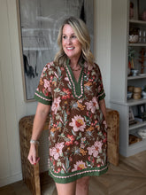 Load image into Gallery viewer, Brown, Green &amp; Pink Floral Dress- Plus Sizes Availabloe
