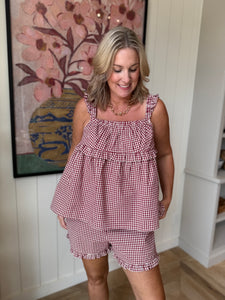 Red Gingham Ruffle Shorts