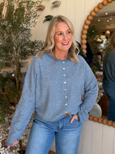 Load image into Gallery viewer, Dusty Blue Pinstripe Button Down Cardigan
