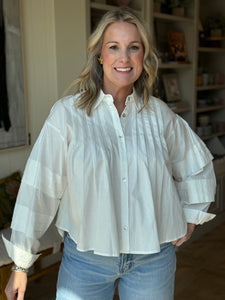 Ivory Pleated Button Down Blouse