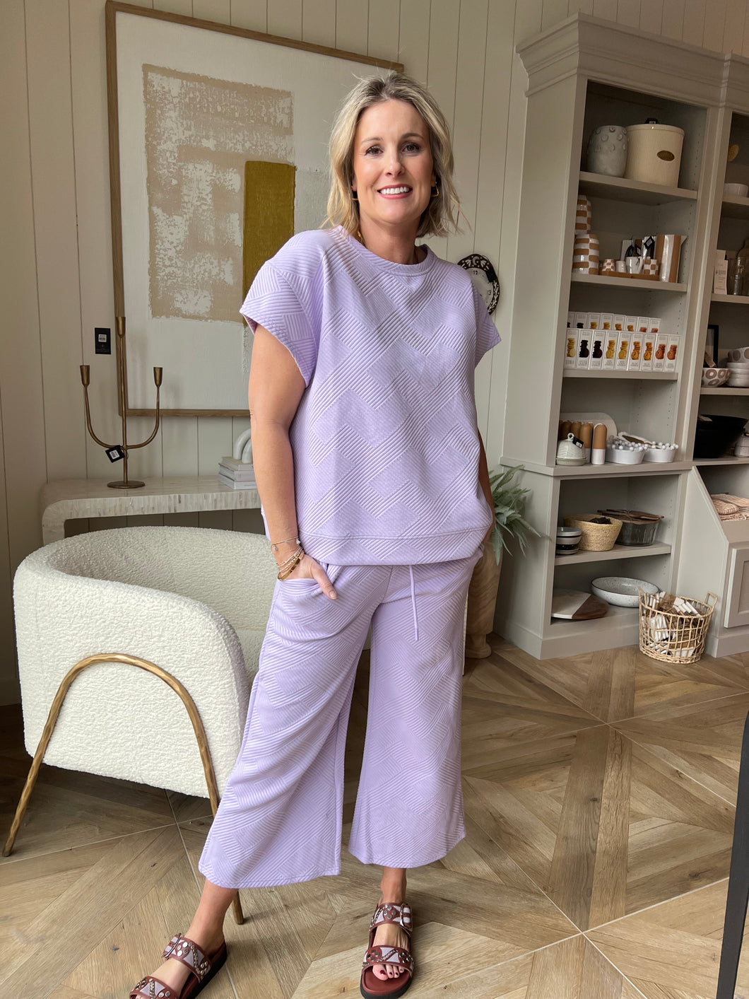 2 Pc. Lavender Textured Quilted Pant Set