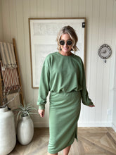 Load image into Gallery viewer, Set Pistachio French Terry Midi Skirt &amp; Pullover
