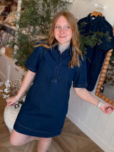 Load image into Gallery viewer, Dark Wash Collared Denim Mini Dress
