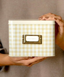 Beige Gingham Recipe Tin Box