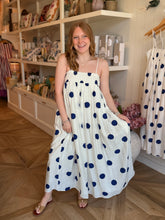 Load image into Gallery viewer, Navy Polka Dot Spaghetti Dress
