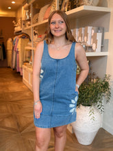 Load image into Gallery viewer, Floral Painted Side Pocket Denim Dress

