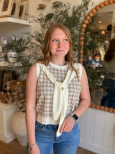 Load image into Gallery viewer, Oatmeal Checkered Shoulder Tie Top

