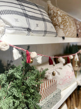 Load image into Gallery viewer, 72&quot; Red &amp; Ivory Wrapped Pom Pom Chime Garland
