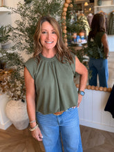Load image into Gallery viewer, Dark Olive Sleeveless Padded Shoulder Bubble Top
