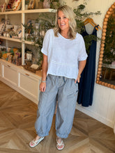 Load image into Gallery viewer, Navy Striped Parachute Ankle Pants
