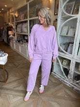Load image into Gallery viewer, Purple Lace Trim Sweat Set
