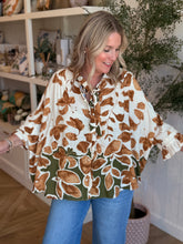 Load image into Gallery viewer, Almond Ruffled Leaf Print Blouse

