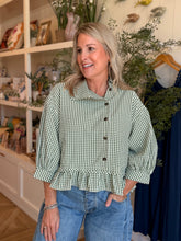 Load image into Gallery viewer, Forest Green Gingham Peplum Top
