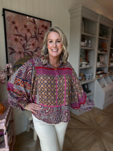 Load image into Gallery viewer, Hot Pink Mixed Print Balloon Blouse
