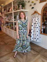 Load image into Gallery viewer, Navy &amp; Mint Sleeveless Midi Dress
