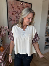 Load image into Gallery viewer, Burgundy Plaid Puff Sleeve Top
