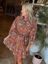 Load image into Gallery viewer, Camel Floral Front Tie Short Dress
