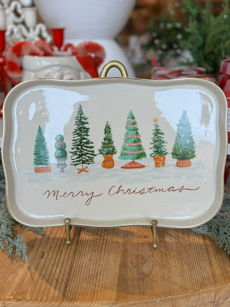 Stoneware Merry Christmas Tree Platter