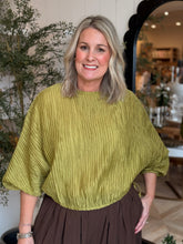 Load image into Gallery viewer, Avocado Crinkle Tie Blouse
