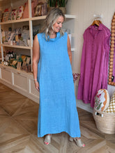 Load image into Gallery viewer, Ice Blue Linen Cowl Neck Maxi Dress
