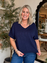 Load image into Gallery viewer, Navy Lightweight Vneck Short Sleeve Sweater
