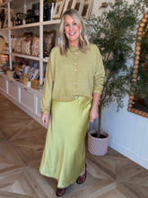 Load image into Gallery viewer, Chartreuse Satin Midi Skirt
