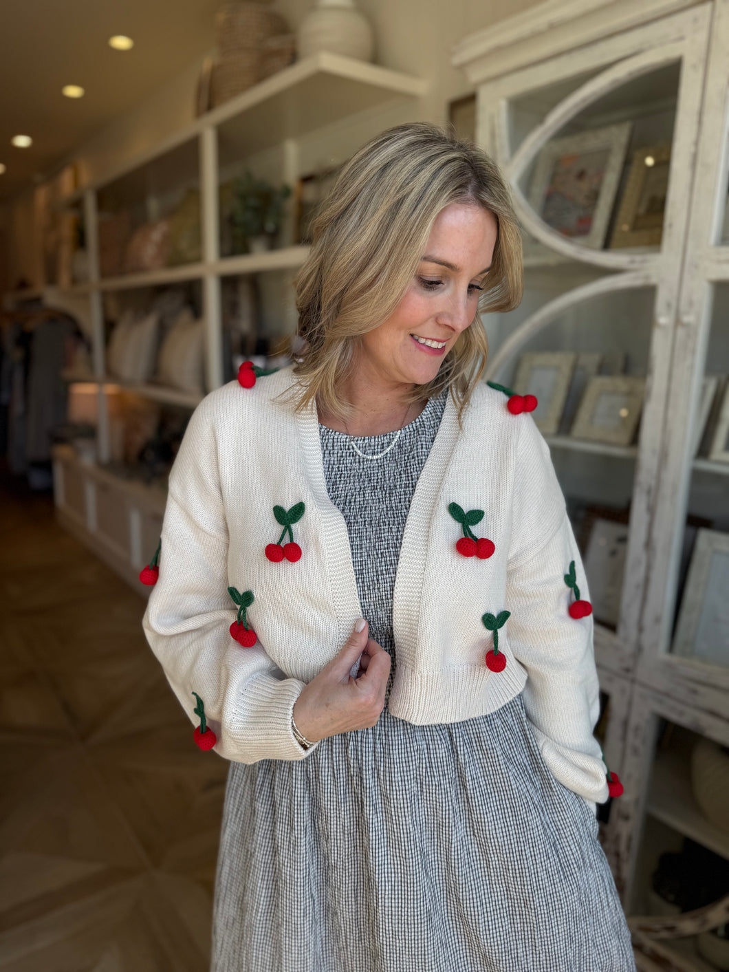 Ivory 3D Cherry Cardigan