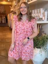 Load image into Gallery viewer, Pink Floral Pleated V-Neck Dress
