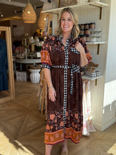 Load image into Gallery viewer, Brown Mixed Print Shirt Dress
