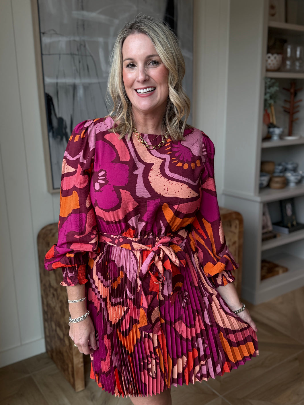 Magenta Geo Printed Dress