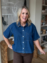 Load image into Gallery viewer, Dark Denim Snap Short Sleeve Top
