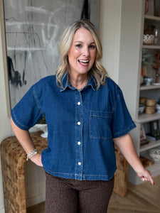 Dark Denim Snap Short Sleeve Top