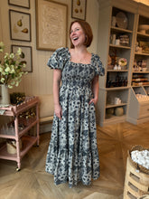 Load image into Gallery viewer, Navy Floral Smocked Maxi Dress
