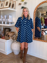 Load image into Gallery viewer, Short Sleeve Denim Polka Dot Dress
